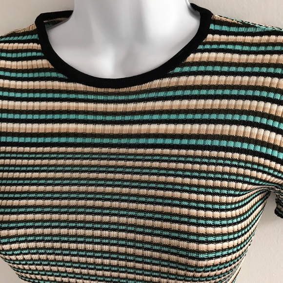 Ozbek Knitted Striped Short Sleeve Top Blue Black Tan 90’s Y2K Vintage - Picture 5 of 13